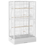 Gabbia per Uccelli con Vassoio Estraibile e Posatoi, Voliera per Pappagalli, 61x36,5x98 cm, Bianco