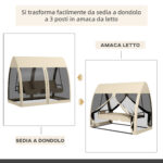 Dondolo da Giardino 2 in 1 Convertibile in Letto con Cuscini e Zanzariera, 240x140x197 cm, Caffè - immagine 4