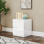 Comodino Moderno in Legno con 2 Cassetti e Design Lucido, 40x40x48 cm, Bianco - immagine 8