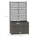Fioriera con Grigliato per Rampicanti con 2 Vasi in Acciaio e Rattan PE, 57x30x107cm, Grigio - immagine 3