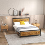 Struttura Letto Una Piazza e Mezza in Legno e Acciaio con Doghe in Stile Industriale, 140x2cm - immagine 2
