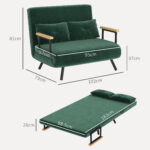 Divano Letto 3 in 1 in Tessuto Effetto Velluto con Schienale Regolabile e 2 Cuscini, 102x73x81 cm, Verde - immagine 3