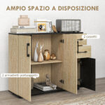 Credenza Moderna con 2 Armadietti e 2 Cassetti in Legno, 90x30x75,5cm, Noce e Nero - immagine 4