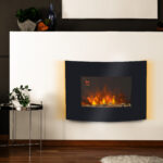 Camino Elettrico da Parete con 2 Livelli di Riscaldamento 9-18W, Fiamma 7 Colori Regolabili e Telecomando, Nero - immagine 2
