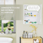 Armadietto Medicinali a 3 Ripiani con Serratura e 2 Chiavi, in Acciaio, 40x15x53,5 cm, Bianco - immagine 5