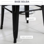 Set 4 Sgabelli da Bar in Metallo con Poggiapiedi per Interni ed Esterni, 43x43x76 cm, Nero - immagine 4