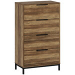 Cassettiera 4 Cassetti Antiribaltamento con Maniglie Nere, in Legno e Metallo, 62x35x105 cm, Marrone Chiaro