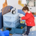 Cassettiera 6 Cassetti per Bambini 3-6 Anni con Bordi Arrotondati, Mobile Portagiochi in PP, 37x37x56,5cm, Blu - immagine 2