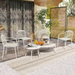 Set 4 Sedie da Giardino Impilabili in PP con Schienale Alto e Braccioli, 57x54x78 cm, Grigio Chiaro - immagine 8