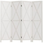 Paravento a 4 Ante per Interni, Divisorio in Legno per Camera e Ufficio, 182x170 cm, Bianco