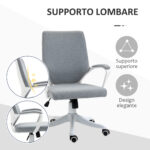 Sedia da Ufficio Ergonomica con Altezza Regolabile, Sedia Scrivania Imbottita Girevole 360° e Funzione Dondolo, in Tessuto effetto Lino Traspirante, per Studio, Grigio - immagine 8