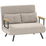 Divano Letto 3 in 1 in Tessuto Effetto Velluto con Schienale Regolabile e 2 Cuscini, 102x73x81 cm, Bianco Crema