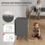 Comodino con Cassetto e Armadietto Moderno Senza Maniglie, 40x39x69 cm, Grigio Scuro e Legno - immagine 6