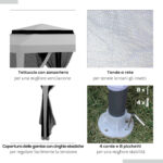 Gazebo da Giardino 3x3 m con Zanzariera, Doppio Tetto e 8 Fori, in Acciaio e Poliestere, Grigio - immagine 6