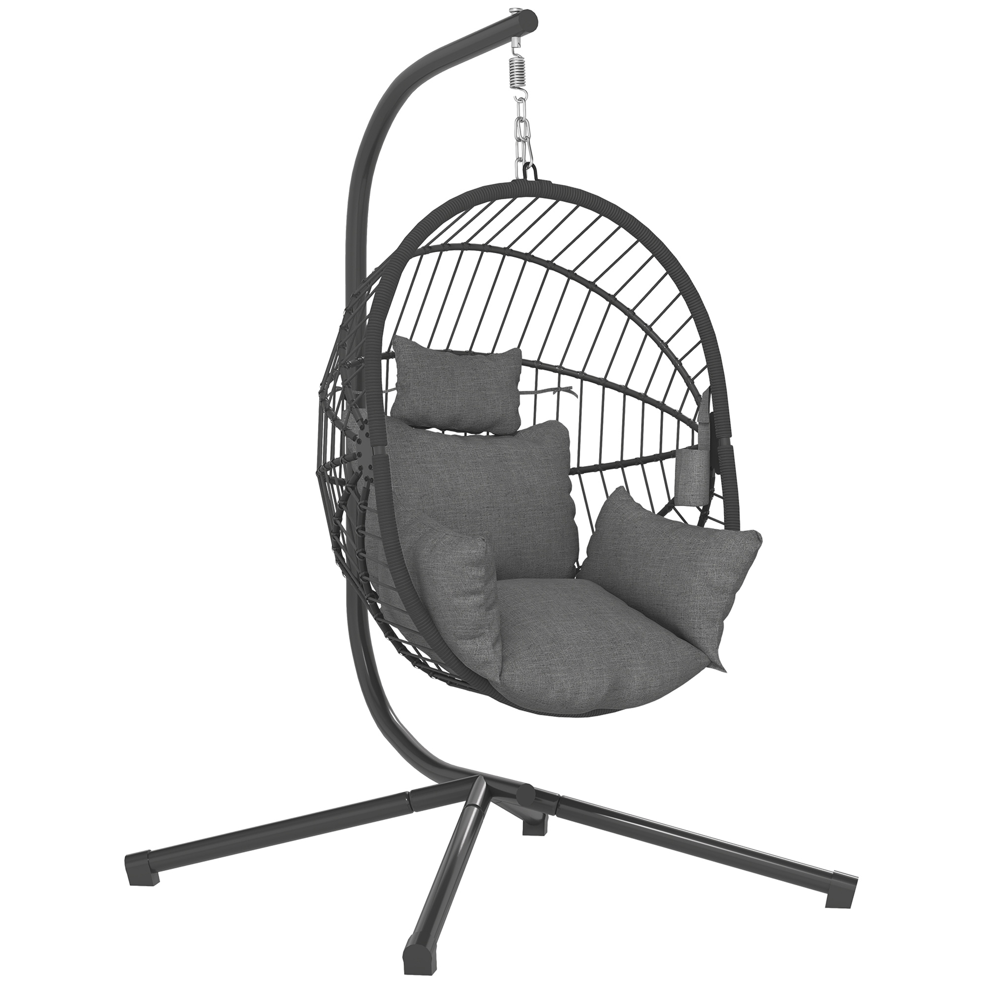 Z5W16719bee98ccf4.jpg Poltrona Sospesa a Uovo con Cuscino Imbottito e Cesto Pieghevole, 120x106x188 cm, Grigio - immagine 1