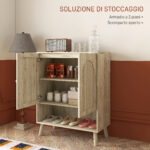 Mobile Multiuso in Stile Boho con Ante in Rattan e Ripiano Aperto, 80x38x1cm, Rovere - immagine 5