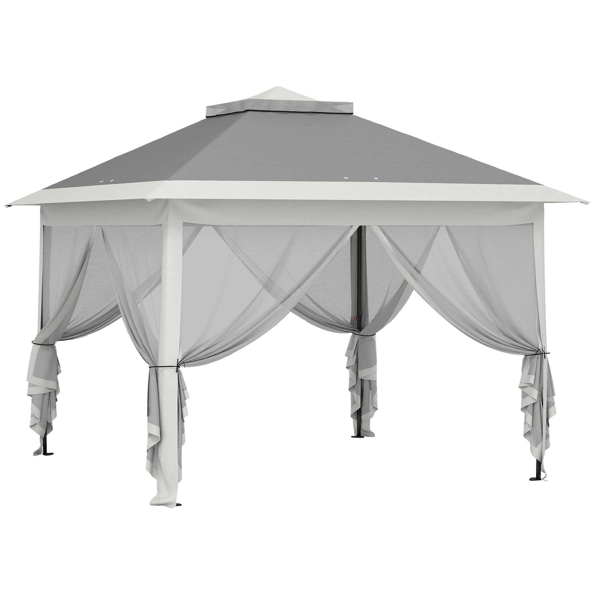 Z9vcc819bd95c011a.jpg Gazebo da Esterno ad Altezza Regolabile con Zanzariere, in Metallo e Tessuto Oxford, 3,3x3,3x2,8 m, Grigio Scuro - immagine 1