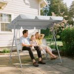 Dondolo da Giardino 3 Posti con Tetto Parasole Rimovibile, 171x108x154 cm, Grigio Chiaro - immagine 2