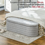 Panca Fondo Letto in Tessuto Teddy con Vano Contenitore, 116x41x40,5cm, Grigio Chiaro - immagine 7