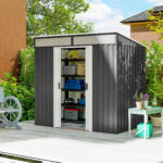 Casetta da Giardino Porta Attrezzi con 4 Finestre e 2 Ganci, in Acciaio Zincato, 195x122x181,5 cm, Grigio - immagine 2