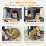 Albero per Gatti Alto 140 cm con 2 Casette, Lettino e Amaca per 2-3 Gatti, Rivestimento Peluche, Grigio - immagine 4