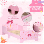 Letto per Bambini con Sponde e Fantasia a Fiocchi e Cuori, Età 3-6 Anni, 143x74x59cm, Rosa - immagine 5