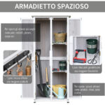 Casetta Porta Attrezzi in Legno di Abete a 3 Livelli con Tetto in Bitume, 77x58x175 cm, Grigio - immagine 6
