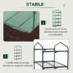 Serra per Piante Verticale con Scaffale a 4 Ripiani in Acciaio e PE Verde Scuro, 70x50x160cm - immagine 4