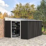 Ripostiglio da Giardino con Porta Scorrevole, in Acciaio, 345x280,5x169-201cm, Nero - immagine 2