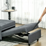 Poltrona Letto Singolo 3 in 1 Reclinabile a 3 Livelli con Cuscino, in Tessuto Effetto Lino, 65,5x104x81 cm, Grigio - immagine 8