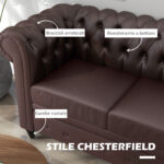 Divano 2 Posti stile Chesterfield con Cuscino Rimovibile, in Ecopelle, Legno e Metallo, 160x84x80 cm, Marrone - immagine 4