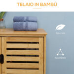 Mobile Bagno Moderno a 2 Ante con 2 Ripiani Ventilati in Bambù, 68x32x86 cm, color Legno - immagine 5
