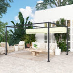 Pergola Gazebo da Esterno 4x3 m con Tettuccio Retrattile in Metallo e Poliestere, Crema - immagine 8