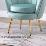 Poltroncina Vintage di Design in Velluto Blu, Poltroncina da Camera con Schienale Alto 76x67x74cm, Verde - immagine 6