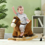 Cavallo a Dondolo per Bambini 18-36 Mesi con Suoni, Base in Legno e Cintura di Sicurezza, Marrone - immagine 2