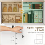 Credenza Cucina con 3 Armadietti, 2 Cassetti, Ripiani Regolabili e Portaspezie, 1x40x62 cm, Bianco - immagine 5