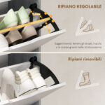 Scarpiera Salvaspazio Moderna a 4 Ante per 16 Paia di Scarpe, 62,5x26x156 cm, Grigio Cemento - immagine 5
