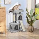 Albero Tiragraffi per Gatti con Pali in Sisal, Lettino e 2 Casette, 59x39x83cm, Grigio - immagine 2
