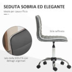 Sedia da Ufficio Ergonomica in Pelle PU con Altezza Regolabile, Seduta Girevole e Ruote, Grigio Scuro - immagine 5
