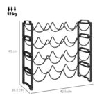 Portabottiglie a 4 Livelli a Onda Impilabili per 16 Bottiglie, in Metallo, 42,5x16,5x41 cm, Nero - immagine 3