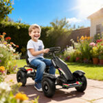 Go Kart a Pedali per Bambini 5-12 Anni in PP e Metallo Nero con Sedile Regolabile e Freno a Mano, 121x58x61 cm - immagine 2