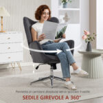 Poltroncina da Salotto Girevole con Braccioli in Velluto, con Dondolo e Altezza Regolabile, Grigio Scuro - immagine 7