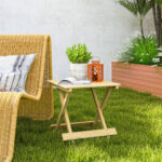 Tavolino da Esterno Pieghevole in Legno con Piano a Doghe, 40x43x40 cm, Legno Naturale - immagine 8