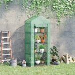 Serra per Piante Verticale con Scaffale a 4 Ripiani in Acciaio e PE Verde Scuro, 70x50x160cm - immagine 2