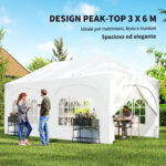 Gazebo da Giardino Pieghevole 3x6 m con Pareti Rimovibili e Borsa di Trasporto, Bianco - immagine 4