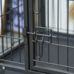 Kennel Gabbia per Cani Pieghevole a Doppia Porta con Blocco, Box per Cani con 4 Ruote con Freno e Fondo Rimovibile, 125x76x81cm, Grigio Scuro - immagine 9