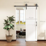 Porta Scorrevole in Stile Country con Binario e Maniglia in Legno e Acciaio, 71,5x213,4 cm, Bianco e Nero - immagine 3