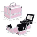 Valigetta Porta Trucchi con Profili in Alluminio, Maniglia e Vassoio Cantilever, 20x15x15cm, Rosa - immagine 3