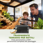 Rettilario Rialzato e Pieghevole con Coperchio e Pareti in Vetro Temperato e Plastica, 60x45x32 cm, Nero - immagine 8