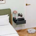 Comodino Sospeso Moderno con Cassetto, in Legno, 40x30x15 cm, Nero - immagine 6